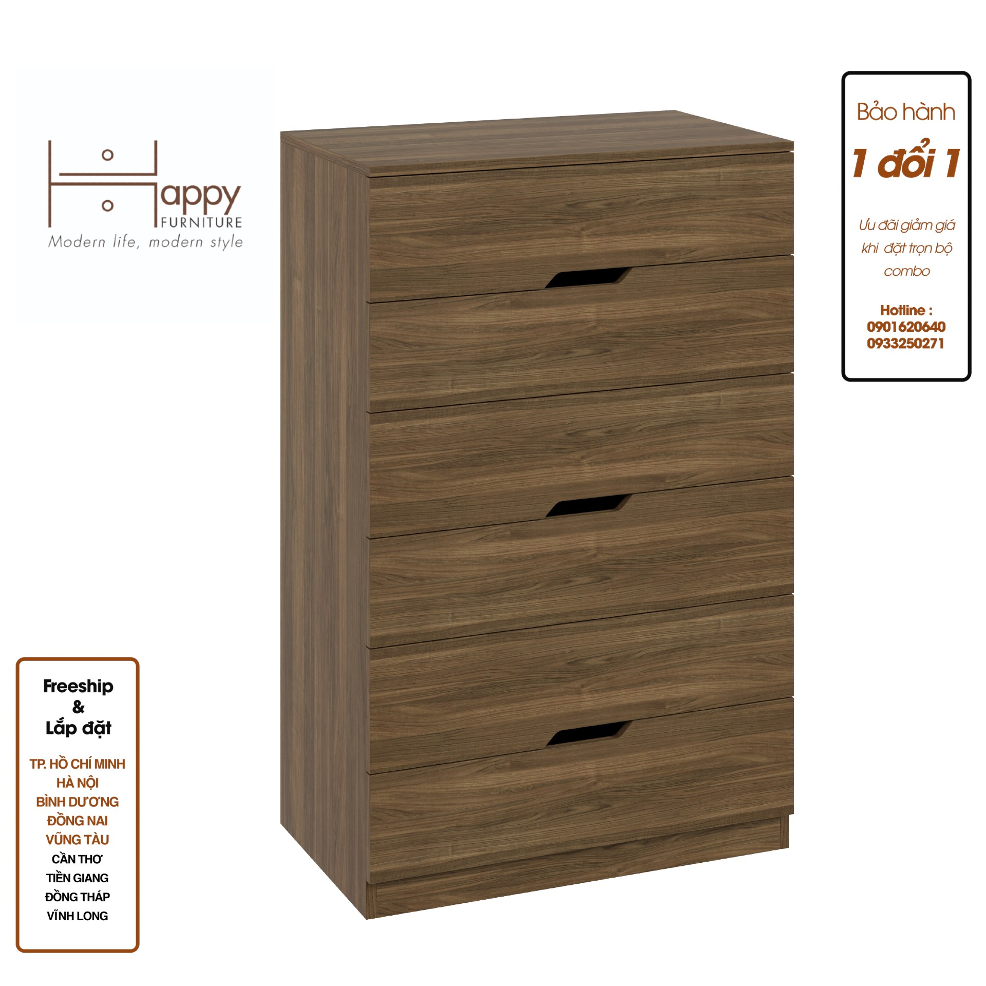 [Happy Home Furniture] DASH , Tủ đựng đồ - 6 ngăn kéo , 76cm x 46cm x 120cm ( DxRxC), THK_054