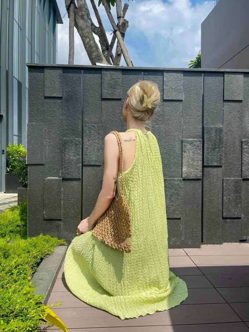 Váy Maxi Cổ Yếm Chất Đũi Xốp Cao Cấp