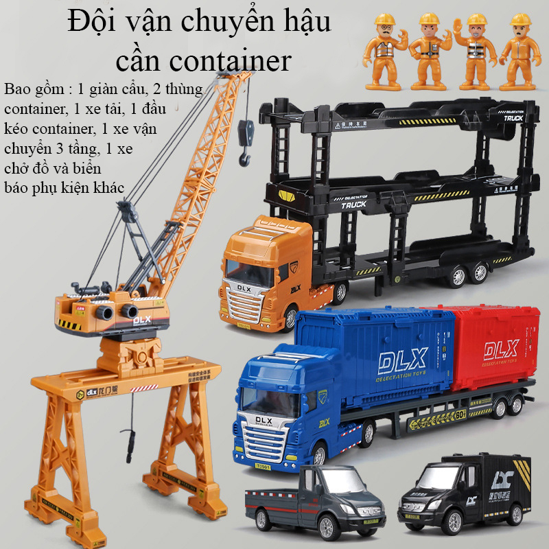 Đồ chơi mô hình đội vận chuyển hậu cần container cảng biển KAVY-20 rất nhiều loại xe, cẩu chở hàng rèn luyện tư duy cho bé