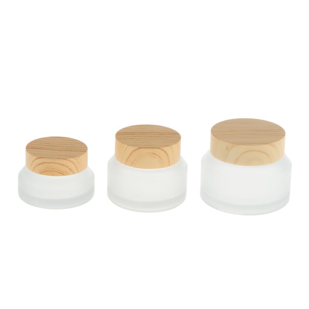 9pcs Clear Frosted Empty Cream Container Travel Cosmetic Lotion Pot Wood Lid