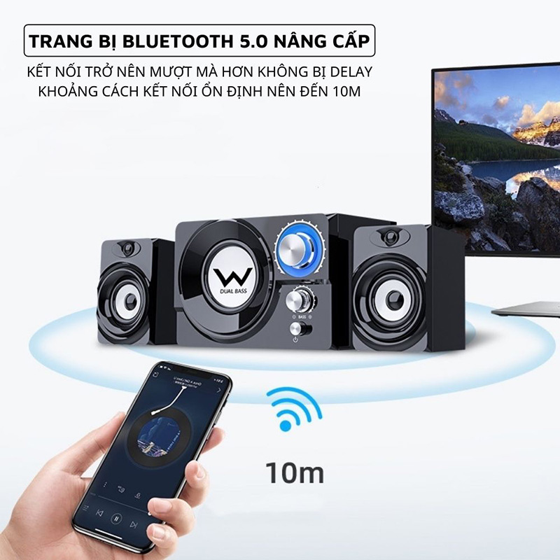 Loa Nghe Nhạc Loa Vi Tính Buetooth DUAL BASS SADA S-20 Có Đèn LED, Tương Thích Máy Tính Laptop PC Tivi Điện Thoại Nghe Nhạc Cực Đã