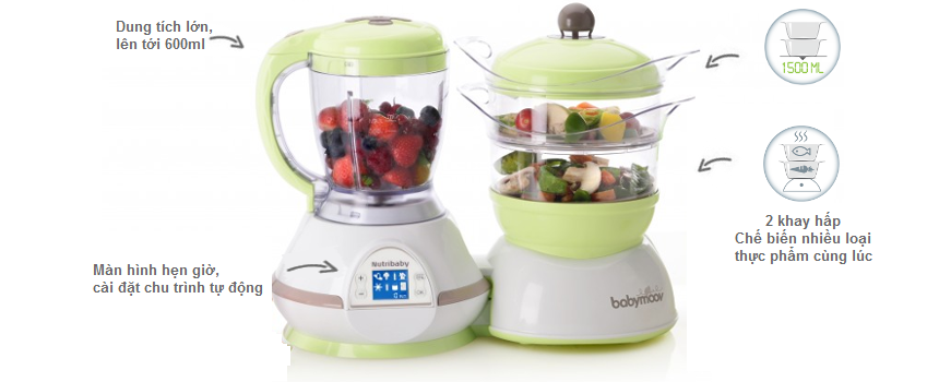 Máy Xay Hấp Đa Năng Nutribaby 5 In 1 Babymoov 1000202 (Cherry)