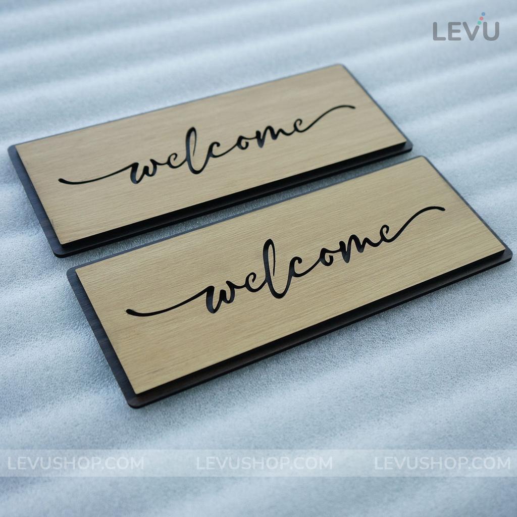 Bảng gỗ Welcome dán cửa trang trí vintage cho quán cà phê trà sữa BG18