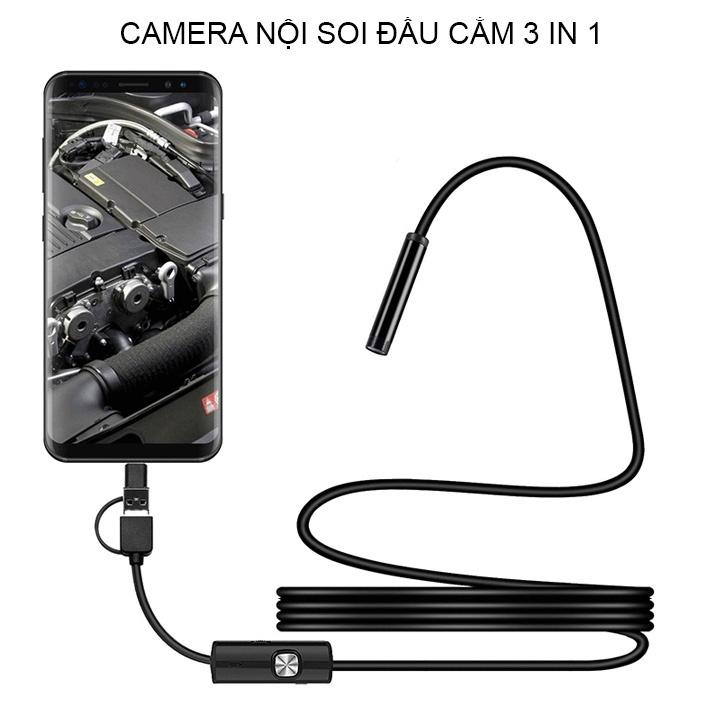 Camera nội soi 5.5mm đầu kết nối 3 trong 1, dài 1-2-5m tùy chọn (hỗ trợ điện thoại Android và máy tính