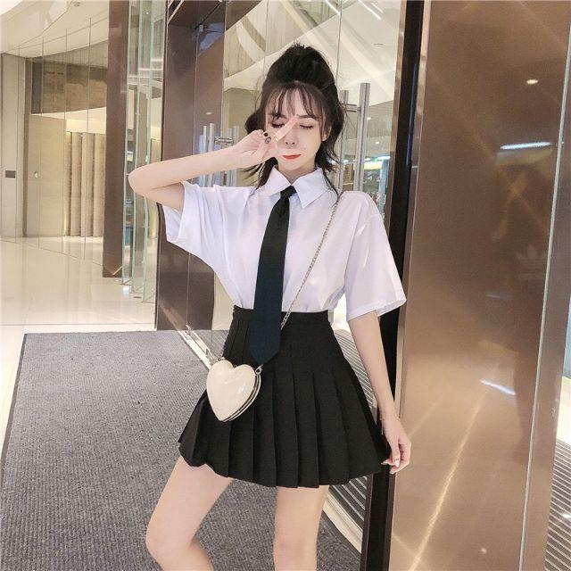 Set ulzzang áo sơ mi váy tennis học sinh ( kèm cavat