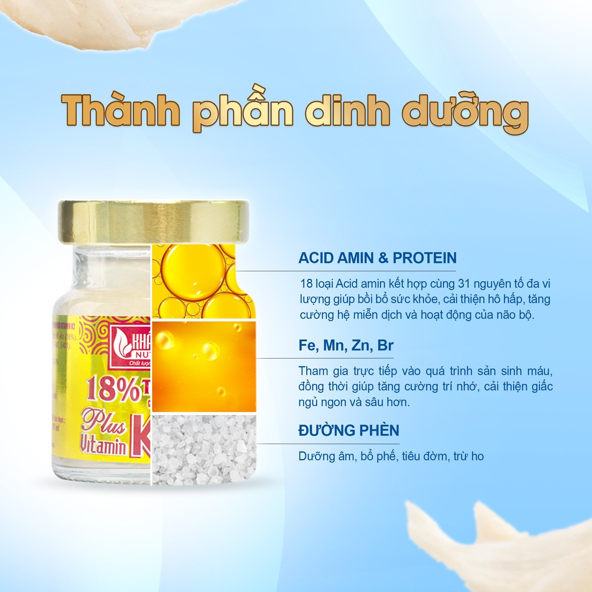 Yến Sào Chưng Đường Phèn 18% Bổ Sung Vitamin K2 - Khánh Hòa Nutrition - Lọ 70 ML