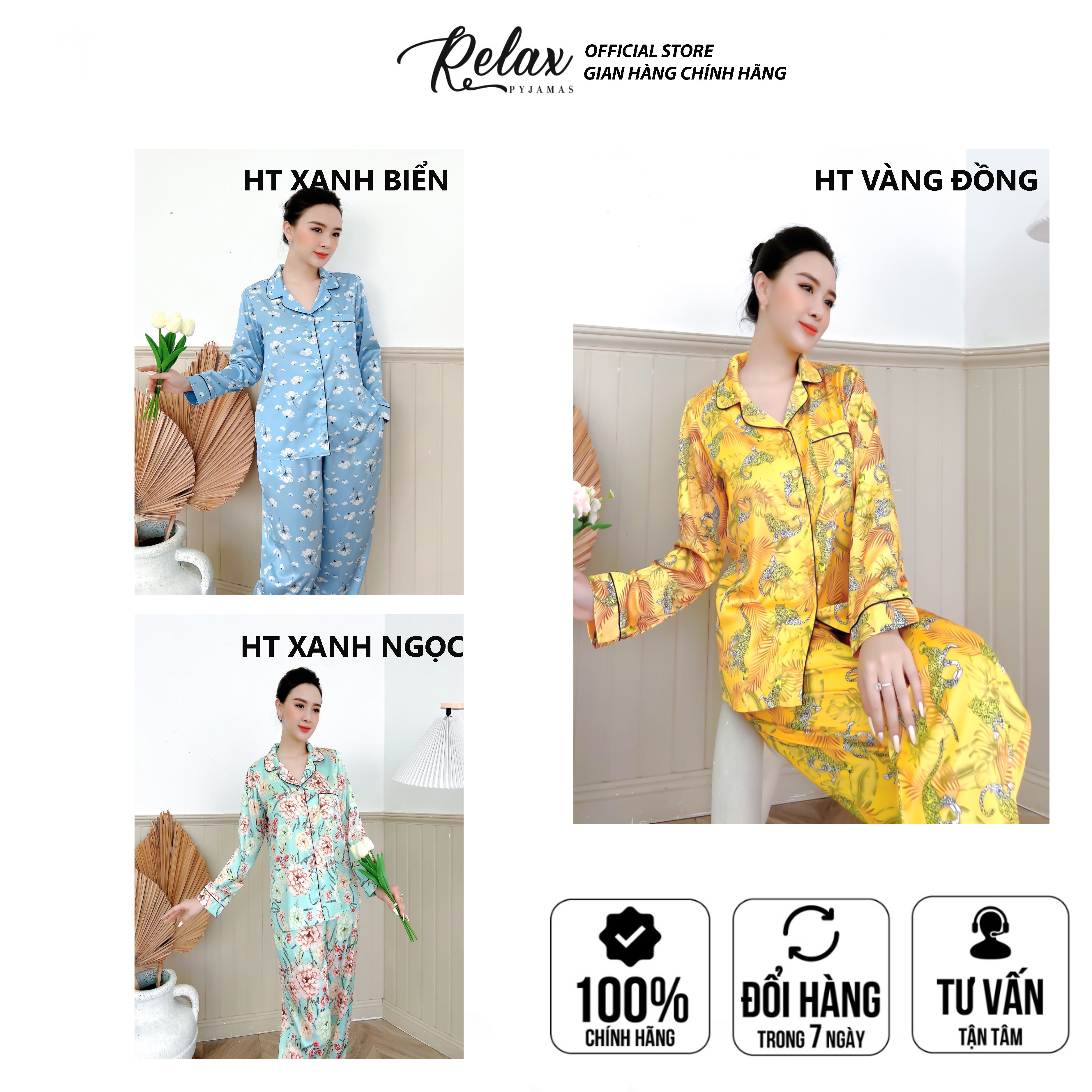 Hình ảnh Đồ Bộ Pyjama, Đồ mặc nhà nữ Lụa Pháp cao cấp, mềm mịn, thoáng mát - HW1004 - RELAX