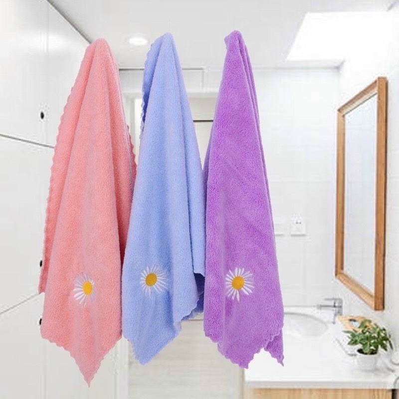 Khăn Tắm Lông Cừu Hàn Quốc, Siêu Thấm Hút, Mềm Mại, Sợi Bông Cao Cấp, Vải Dày - 70x140 cm - Hoa Cúc