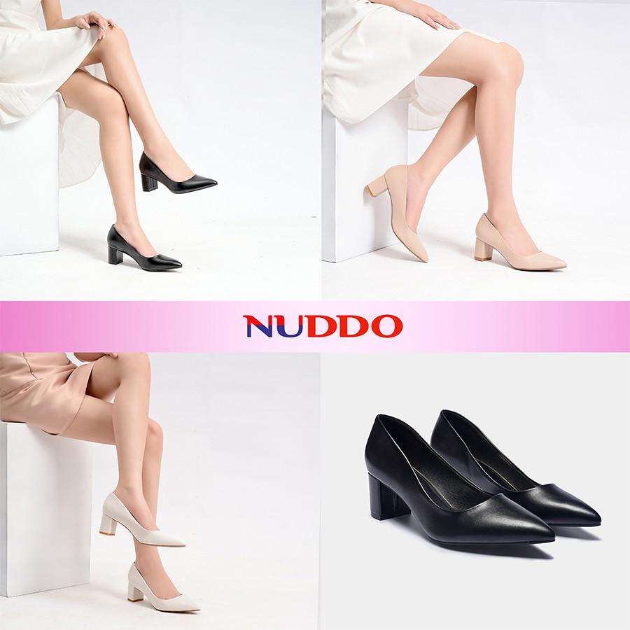 Giày cao gót nữ công sở NUDDO gót vuông 5 phân mũi nhọn da mềm cao cấp