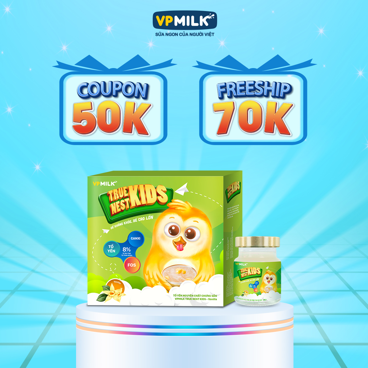 Tổ Yến Nguyên Chất Chưng Sẵn VPMilk True Nest Kids Vị Vanila (Combo 6 lọ x 70 ml)
