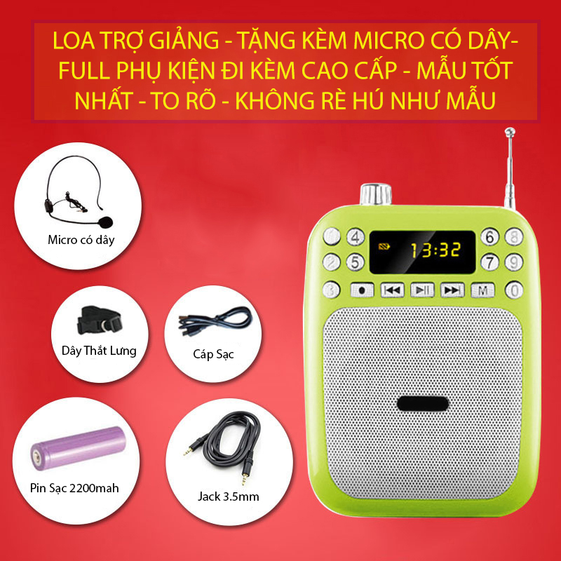 Máy Trợ Giảng Tặng Kèm Micro Có Dây Full Phụ Kiện Pin Sạc Cao Cấp (Mua Về Dùng Ngay)