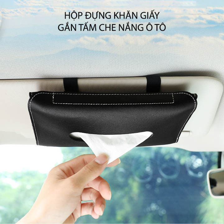 Hộp đựng khăn giấy gắn tấm che nắng ô tô, bằng da PU
