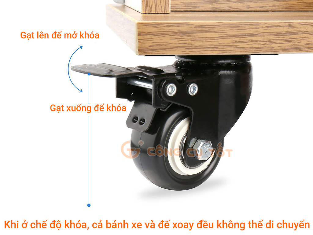 Bánh xe đẩy mặt đế xoay càng sắt tải trọng 30kg lốp nhựa PU đen rộng 20mm Φ40mm có khóa