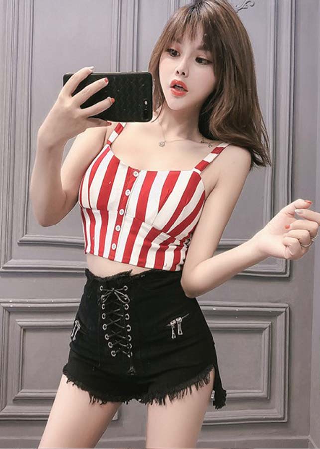 Áo len hai dây crop top sọc đứng Mã: AH345