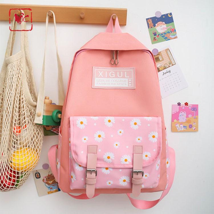 Set balo thời trang, balo ULZZANG hoa cúc 3 món - BL211, vải chống thấm nước