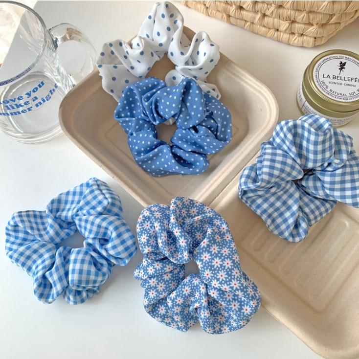 Set 2 dây cột tóc, dây đeo tay vải scrunchies Họa tiết xinh retro xinh xắn đáng yêu PK05