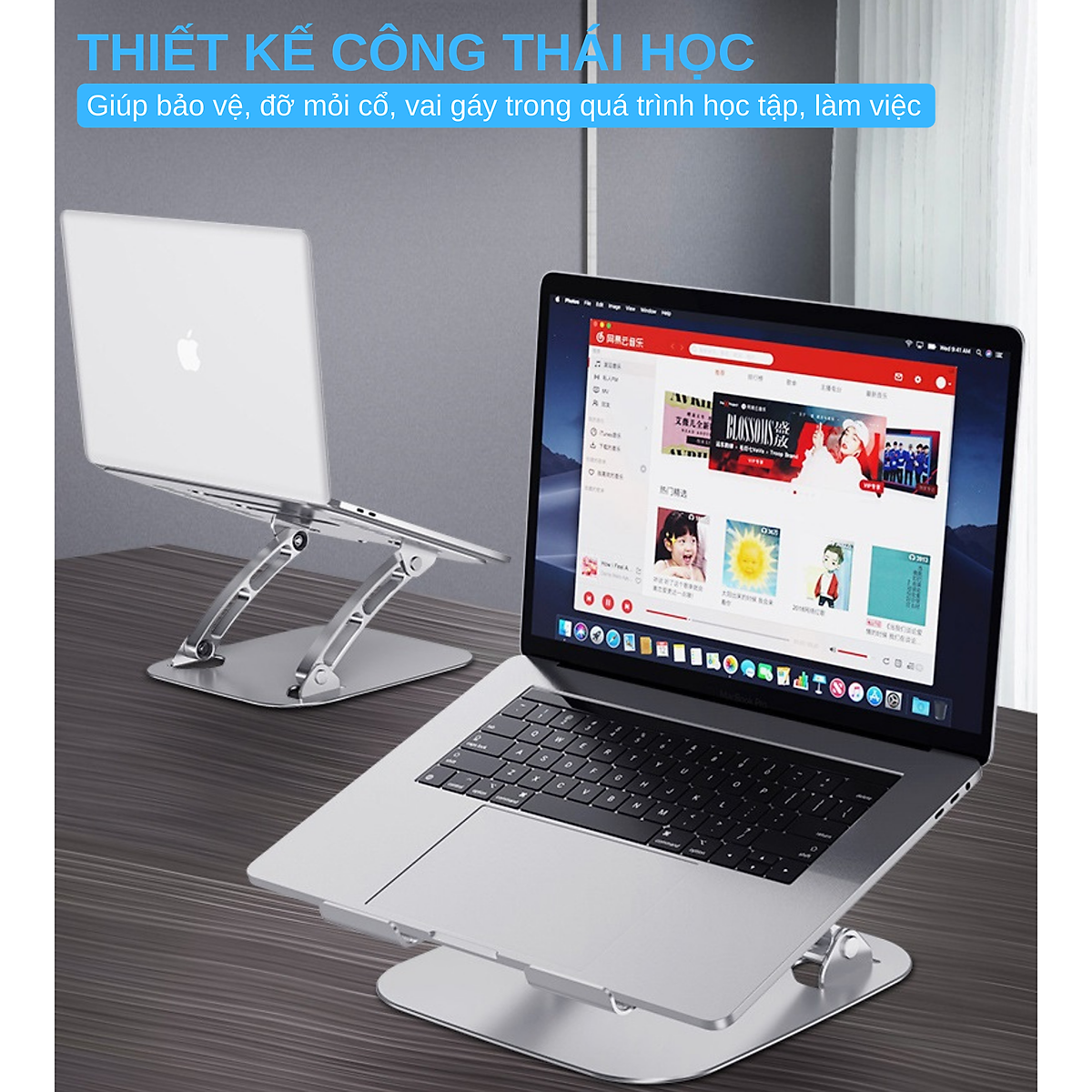 Giá Đỡ Cho Máy Tính, Laptop, iPad, Macbook Hợp Kim Nhôm Cao Cấp. Hỗ Trợ Tản Nhiệt Chống Mỏi Cổ, Vai, Gáy. Hàng Chính Hãng DEVO