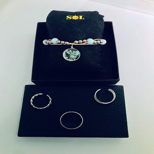 Vòng tay hoa thủy tinh hoa đào xanh thắm xinh đẹp, cổ điển, dịu dàng + nhẫn cá tính, thời trang, phong cách