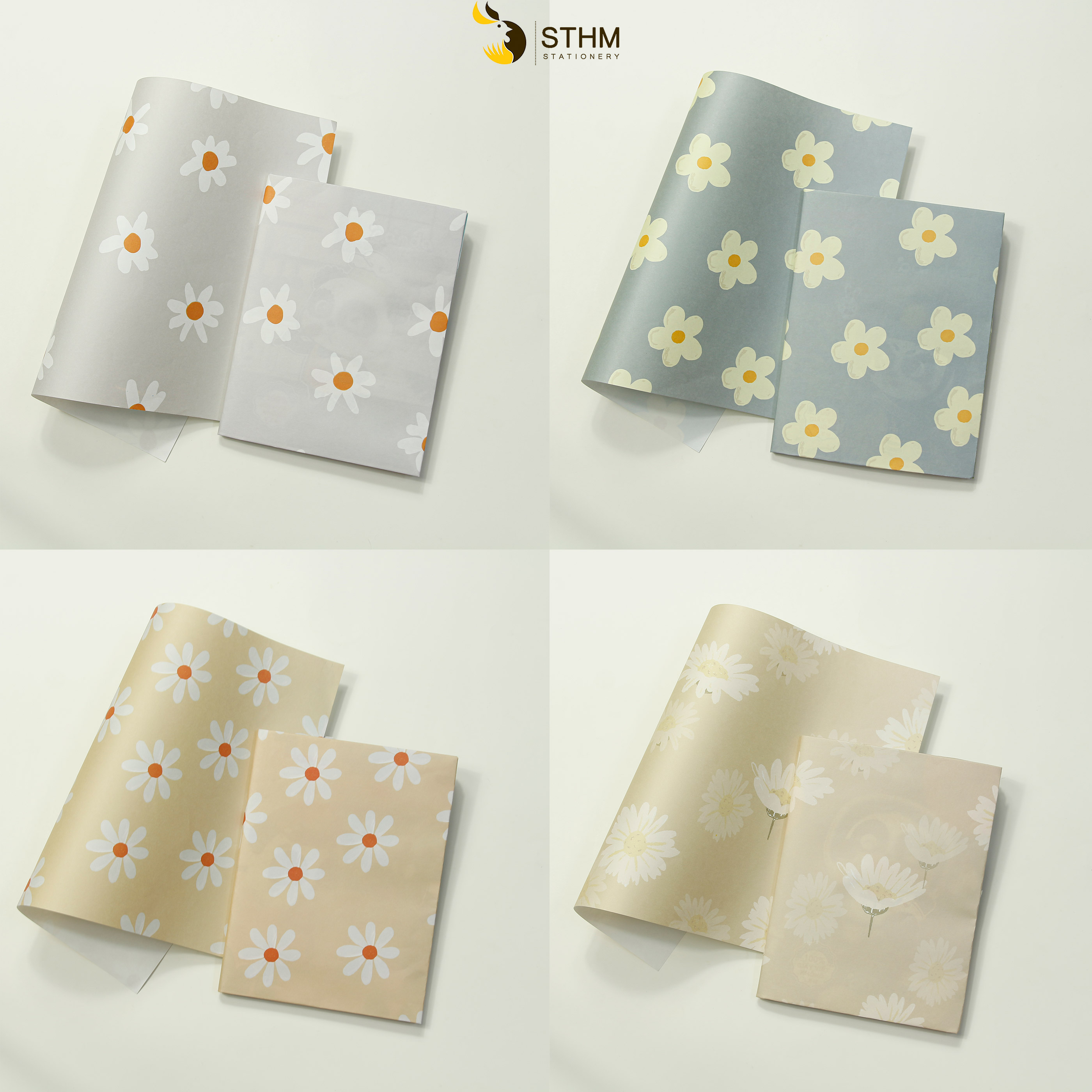 [STHM stationery] - Giấy bao tập A5 - Flower - Tặng kèm 8 nhãn vở - Kraft trắng 100gsm - Giấy dai