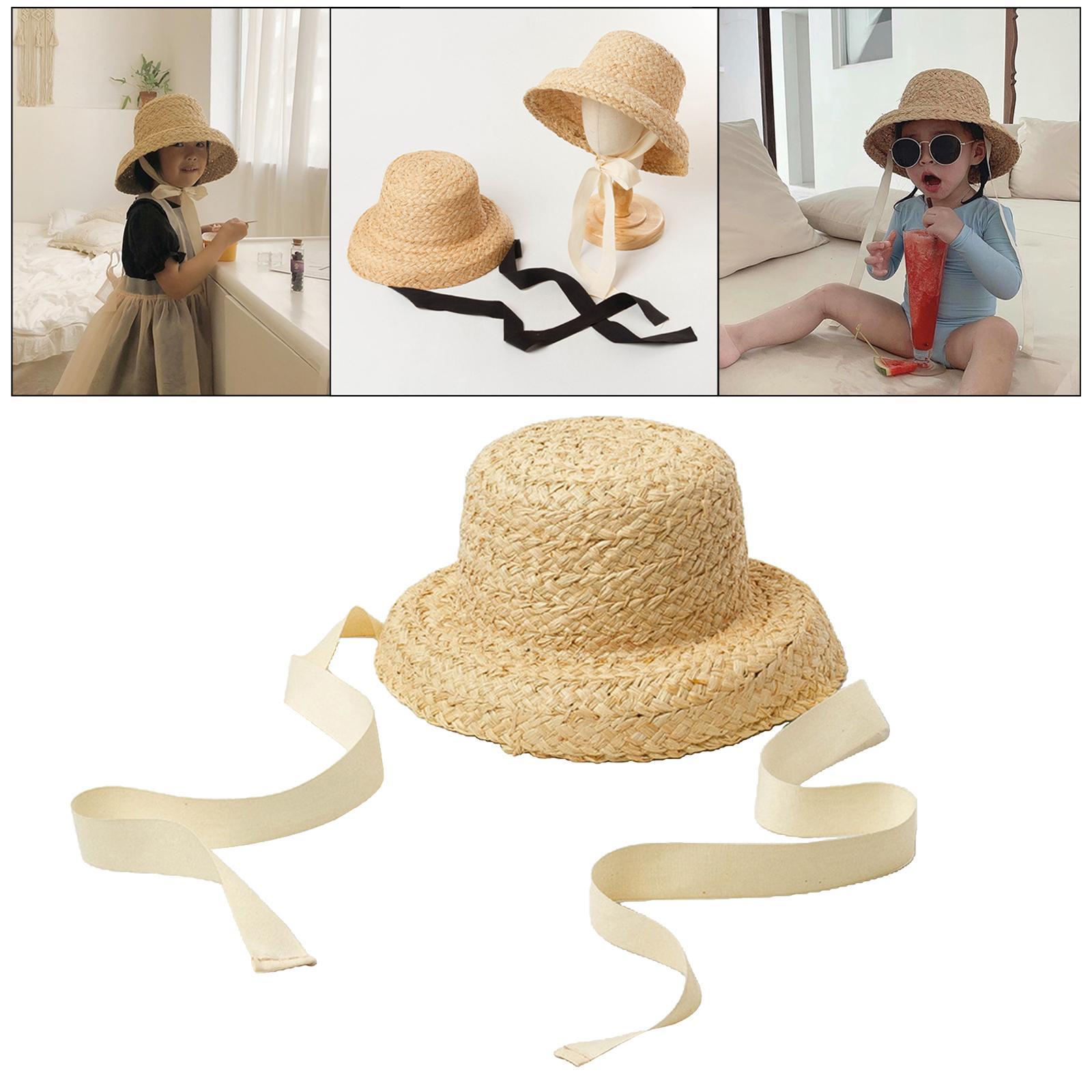 Straw Hat Summer Travel Sun Hat w/ Adjustable Tie  White Tie