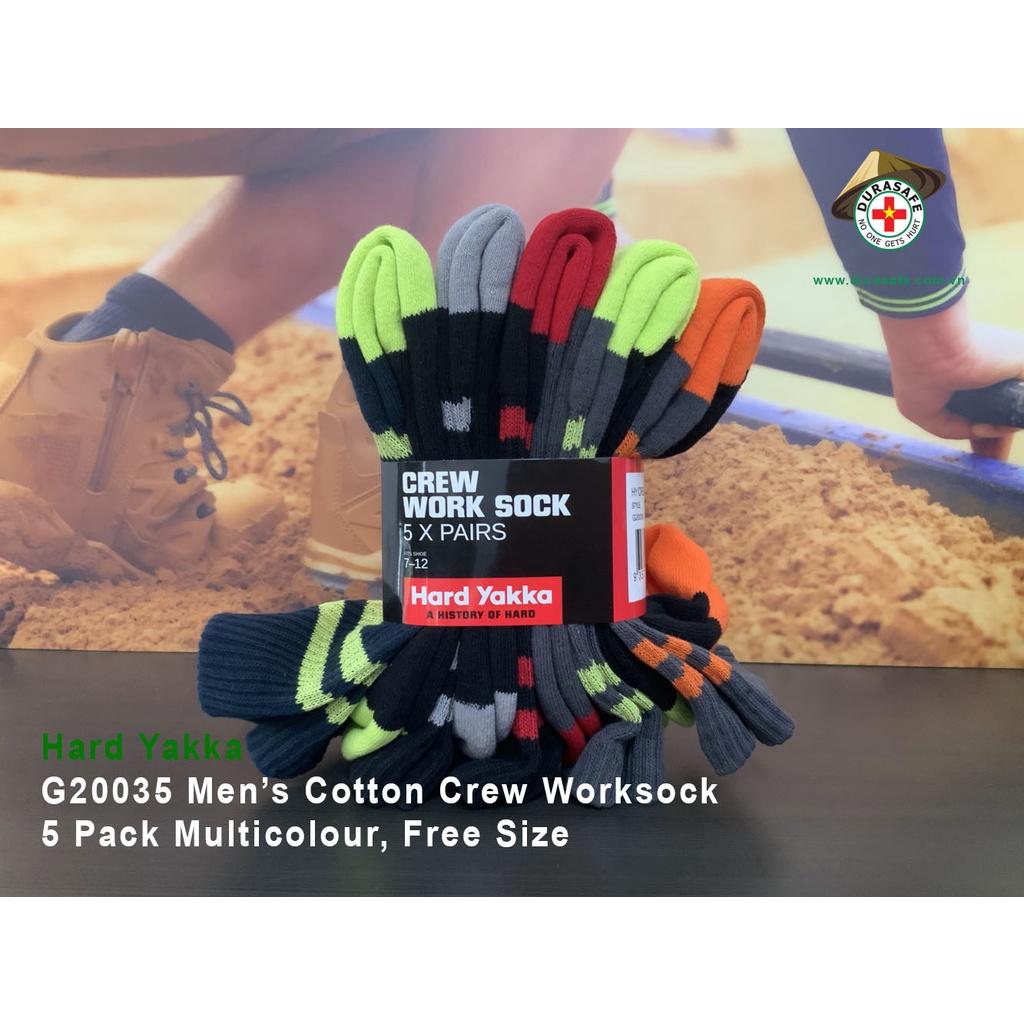 Set 5 vớ / tất cổ cao HARD YAKKA G20035 Men’s Cotton Crew Worksock 5 Pack Multicolour, Free Size