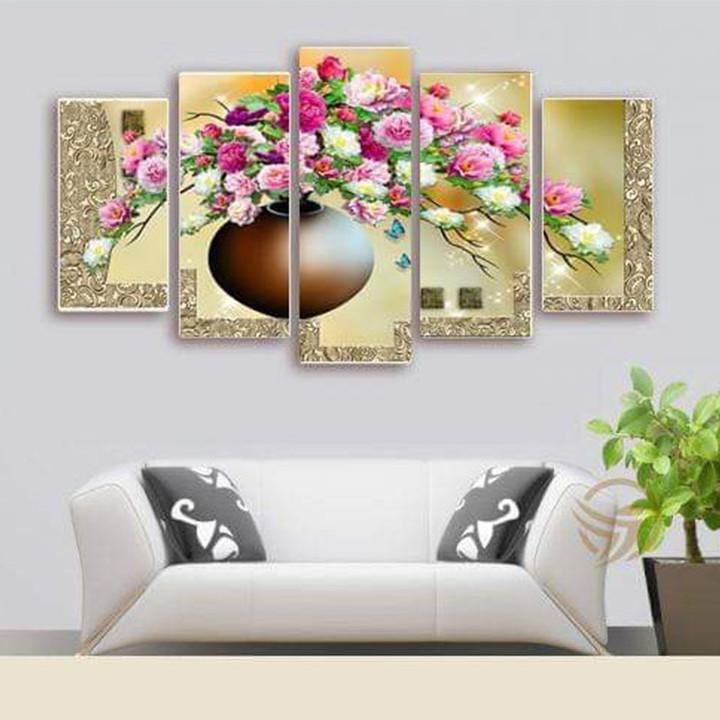 Tranh đá sec bộ hoa 5 tấm Y8252 - kích thước: 150 * 75cm.