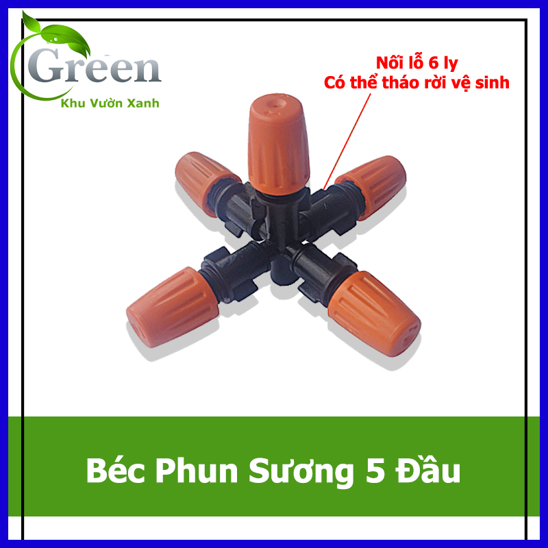 Béc Phun Sương 5 Hướng Màu Cam Nối Lỗ 6 Ly Tưới Lan, Lám Mát Sân Vườn