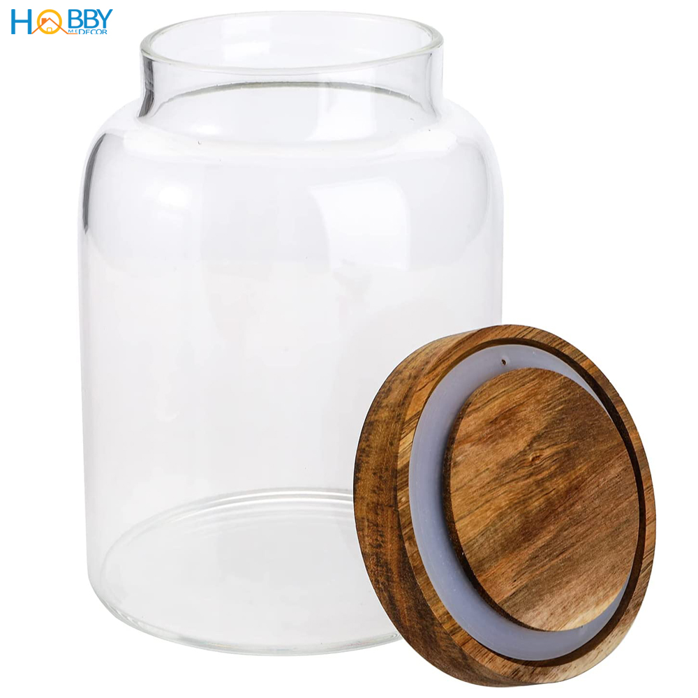 Hủ thủy tinh nắp gỗ cao cấp chuyên đựng hạt, gia vị HOBBY Home Decor HUNG1-1250ml - thủy tinh cao cấp nắp kín