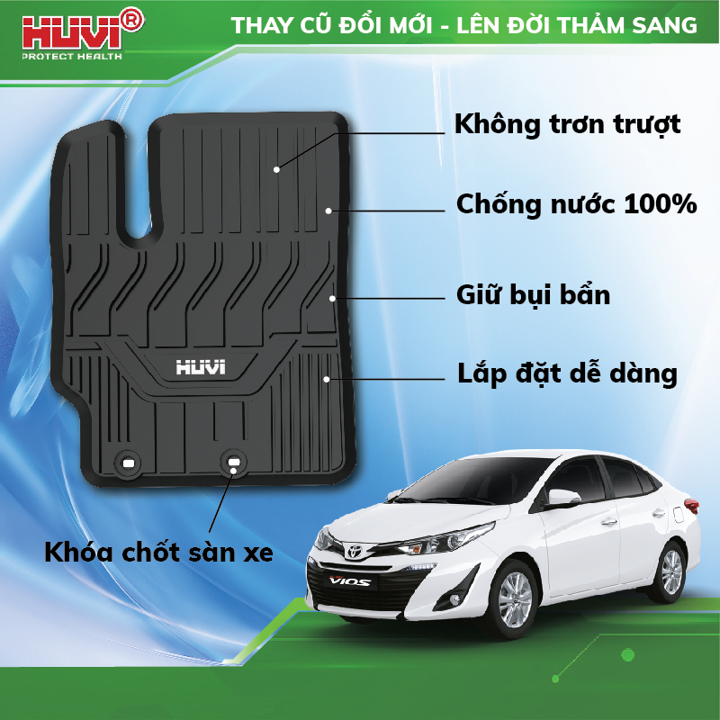 Thảm xe ô tô Toyota Vios 2021 ngăn bụi bẩn, chống tràn nước Huvi Protect Health