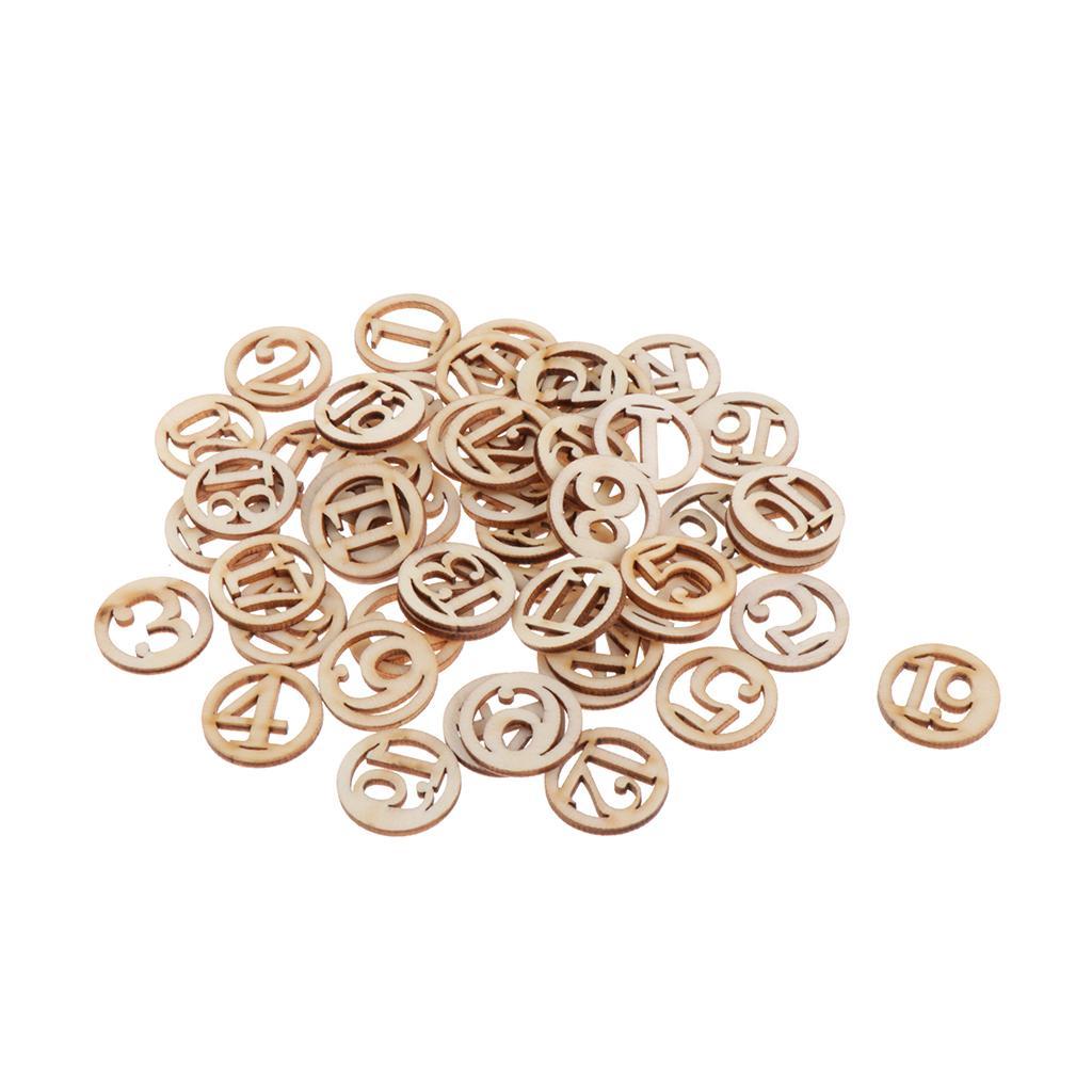 DIY 50pcs Wooden Embellishments Number Tags Unfinished Wood Chips for Crafts