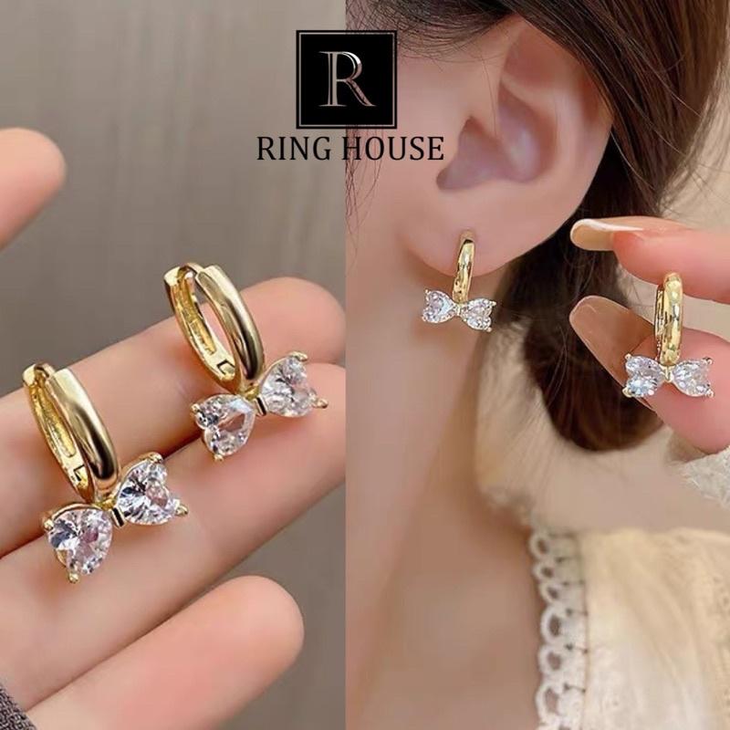 Khuyên tai bông tai nữ nơ đính ngọc sáng đẹp Ring House