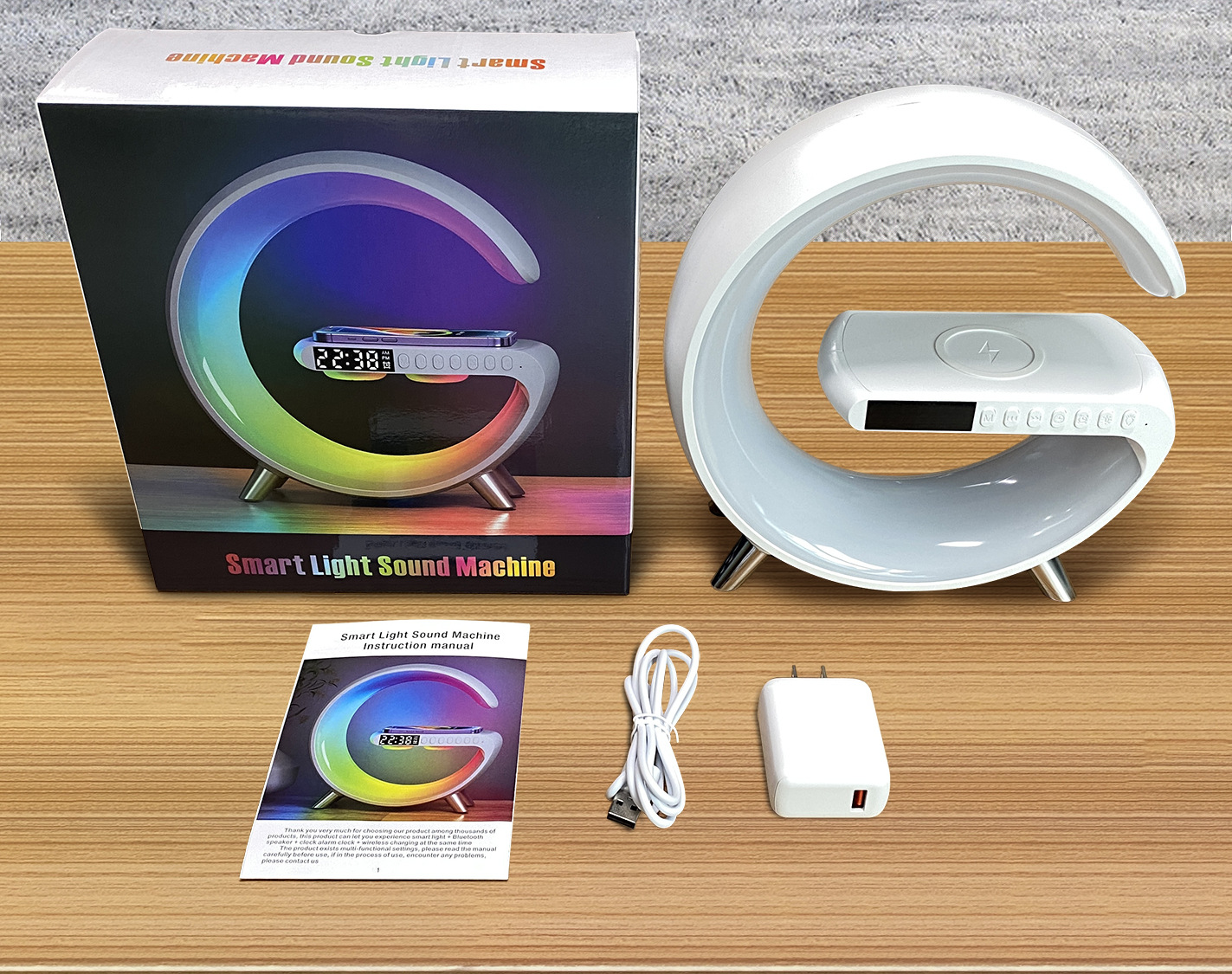 Loa Bluetooth 5.0 chữ G Thông Minh 4 chức năng Sạc Không Dây Báo Thức Đèn ngủ 265 chế độ sáng, thiết kế hiện đại
