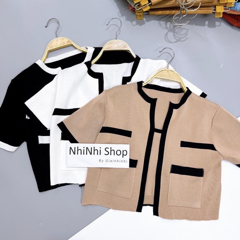 Set áo len khoác ngoài tay cộc, Áo kiểu len mịn ngắn tay SE1580 - NhiNhi Shop