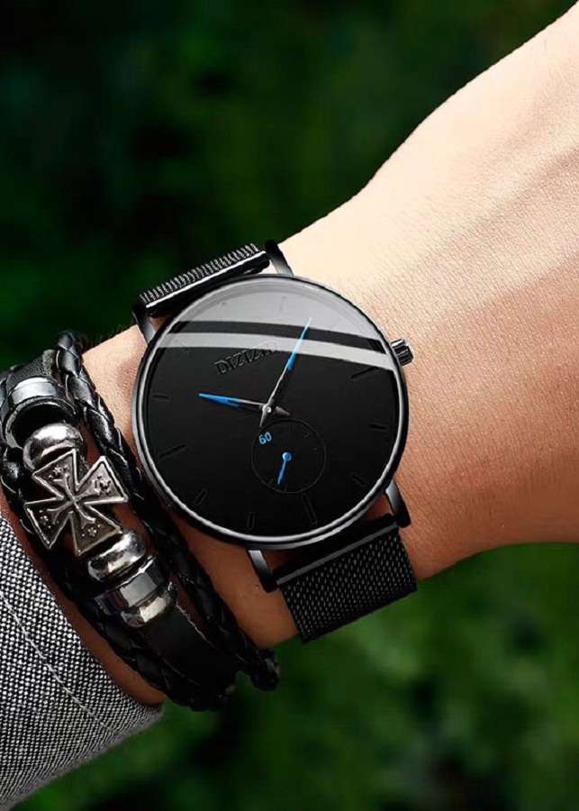 Đồng hồ nam DIZIZID mẫu MỚI thiết kế đẹp mắt kim phối xanh dây thép mành đen ZIDKX19