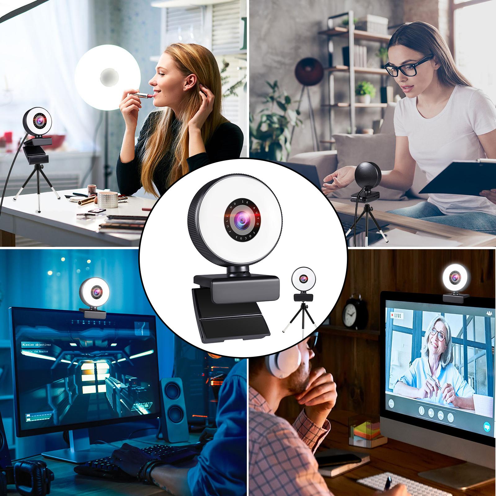 Webcam with 3 Light Modes Microphone and Tripod for Gaming Streaming PC