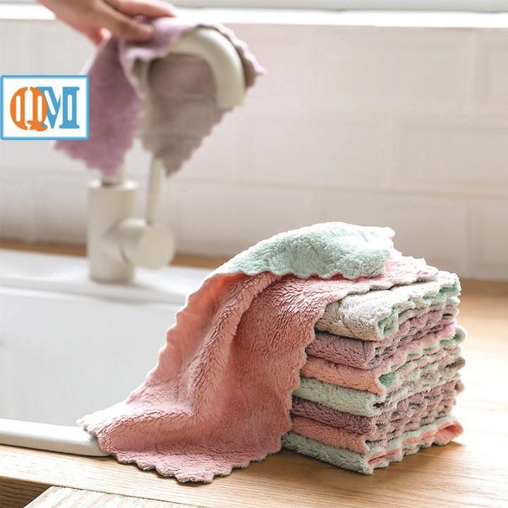 Combo 5 chiếc Khăn lau đa năng, lau bếp ,bát đĩa, cốc chén thấm nước tốt chống dính dầu mỡ, nhanh khô 2 mặt loại to
