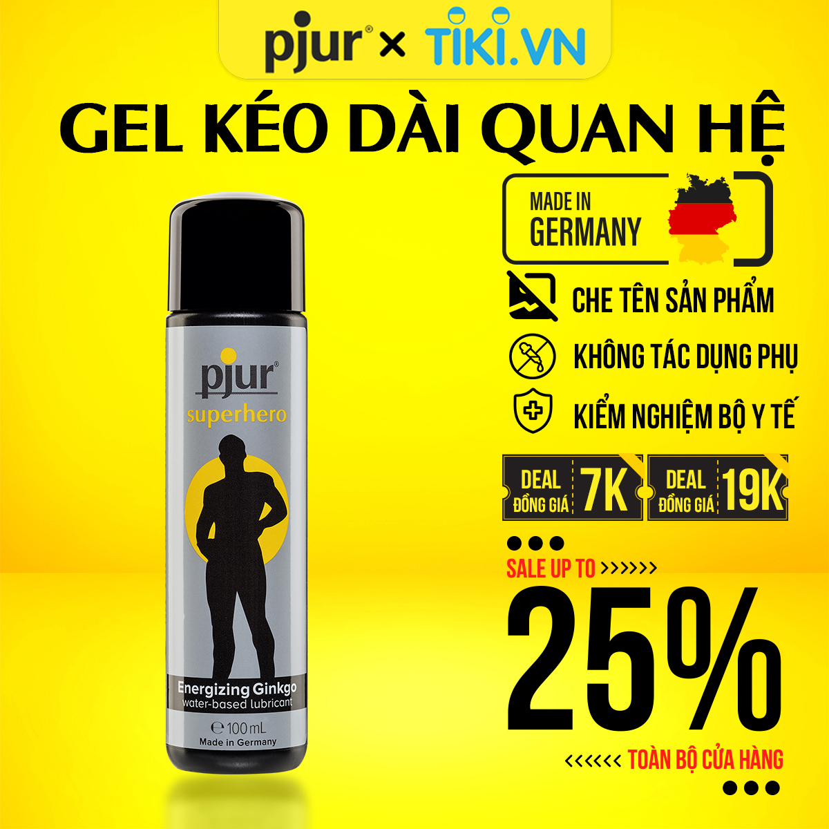 Chất bôi trơn kéo dài chống xuất tinh sớm Pjur Superhero Glide Chai 100ml tăng cường sinh lực dành cho quý ông chiết xuất thiên nhiên an toàn