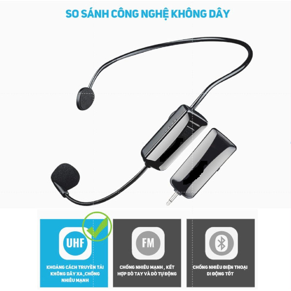 Mic không dây  HM-200W sóng  UHF- mic không dây đeo tai, mic đeo tai trơ giảng