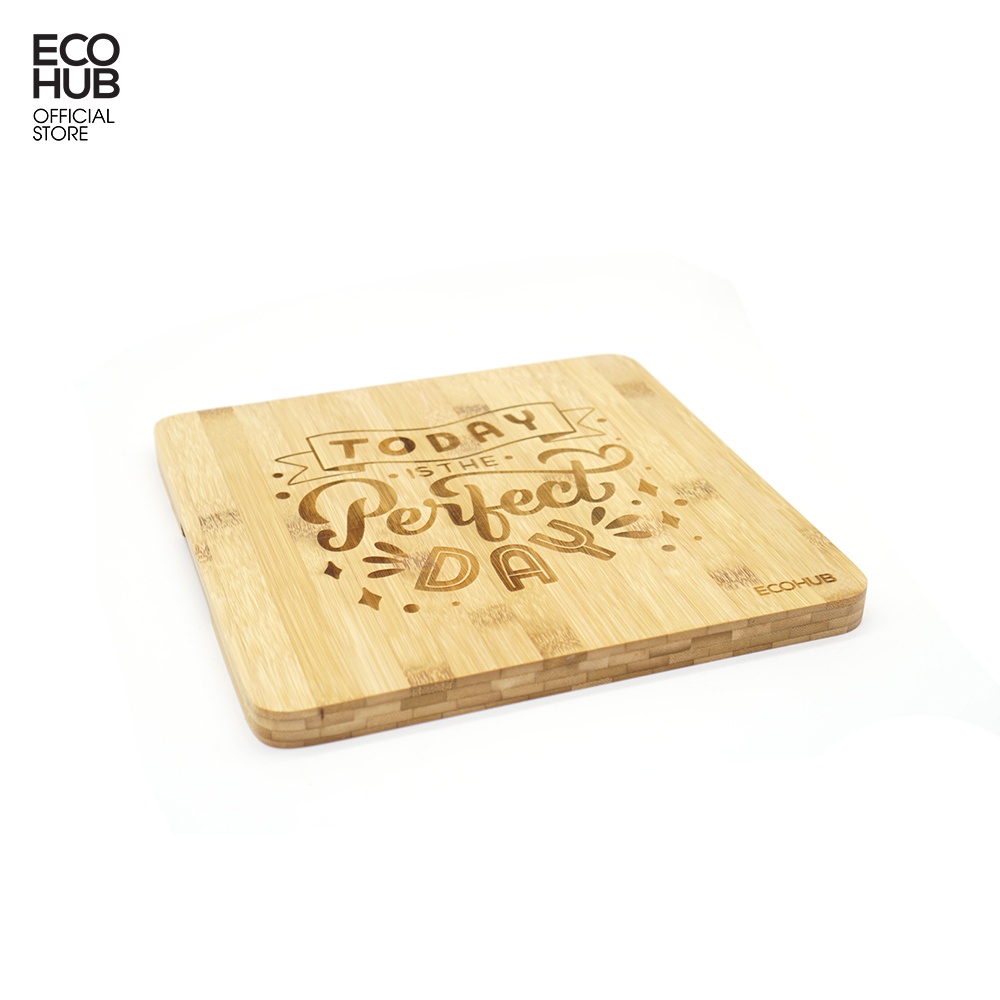 Thớt tre ECOHUB Hình vuông Perfect Day dùng để ăn salat, Hoa quả, Beefsteak (Bamboo Cutting Board)