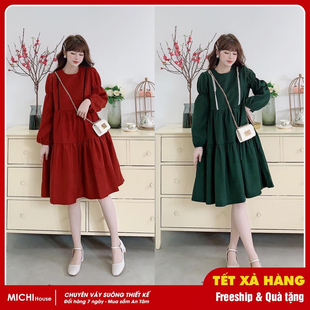 Váy Suông Babydoll MICHI House V349 Đầm Xuông Thiết Kế Cổ Tròn Dài Tay Freesize Rộng Xinh