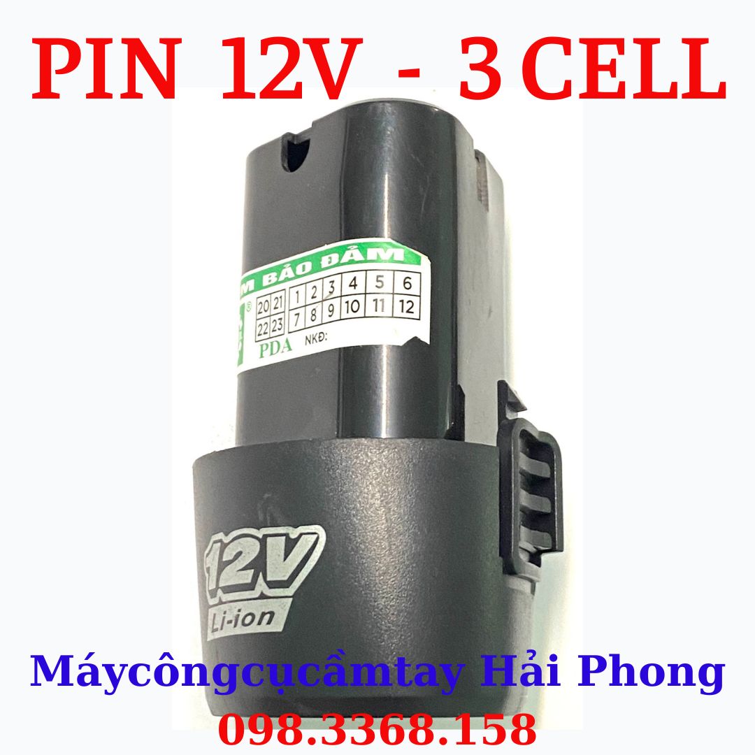 Pin Sạc 12V - 3 cell cho máy khoan, mài ,.( Cell pin 18650 Li-ion - 1500mA ..) . Chân pin TAM GIÁC