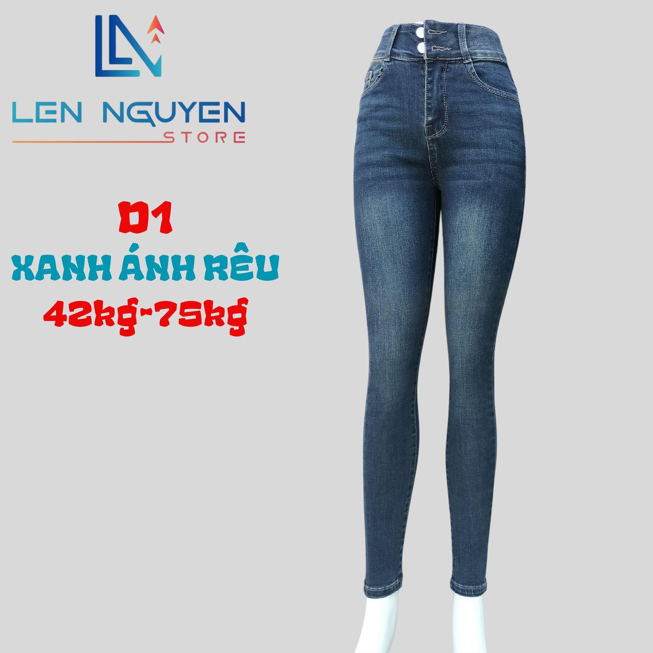 D1_Quần jean nữ, dài, lưng cao, quần bò nữ dáng ôm, quần rin nữ có big size, cho 42kg đến 75kg - Xanh Ánh Rêu