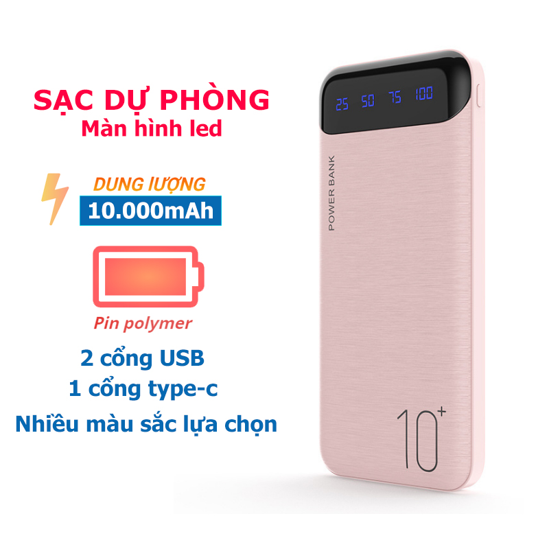 Sạc Dự Phòng Tích Hợp Màn Hình Led Sắc Nét Dung Lượng Chuẩn 10000mAh - Hàng Chính Hãng