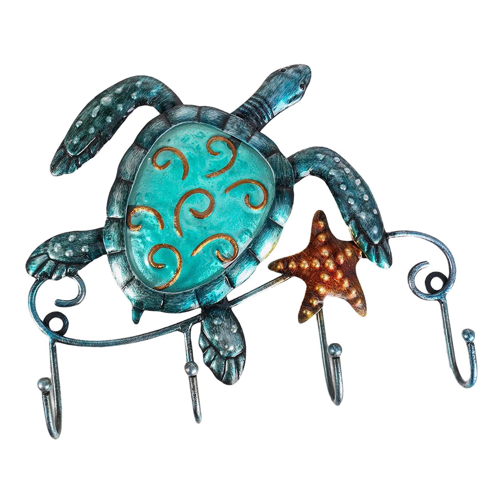 Cast Iron Blue Sea Turtle Coat Hat Key Purse Bag Hanger 4 Hook w/ 2 screws
