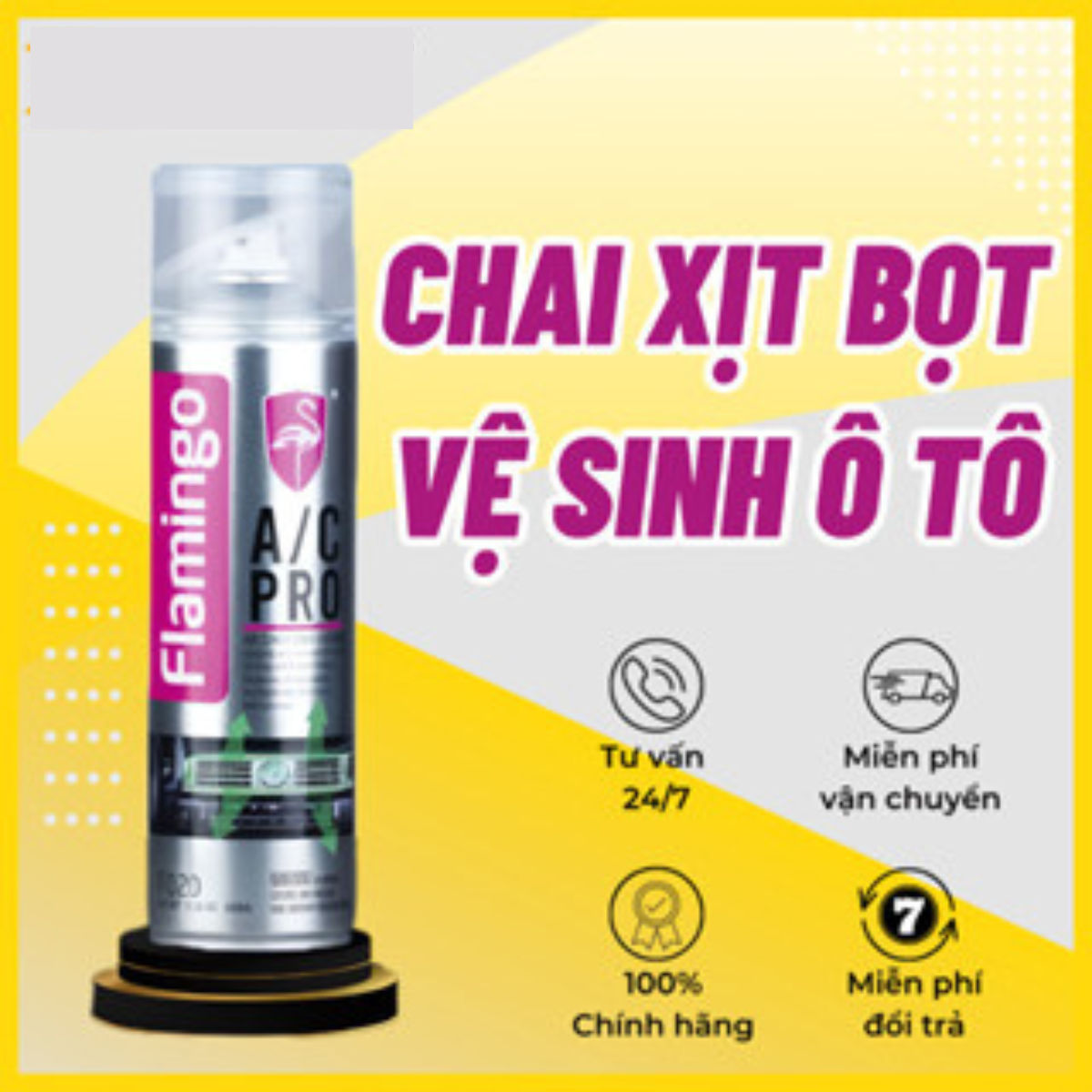 Bình xịt Flamingo A/C PRO F020 500ml vệ sinh điều hoà máy lạnh oto xe hơi