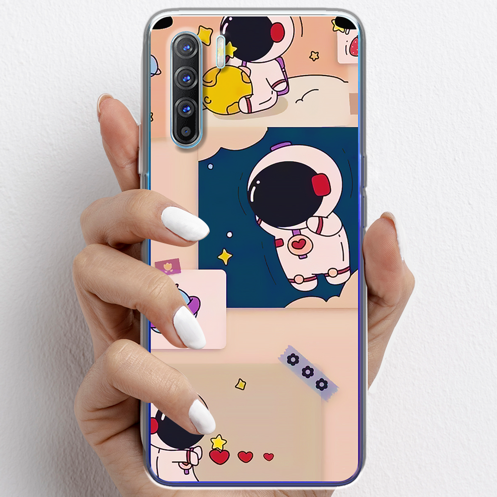 Ốp lưng cho Oppo Reno3, Reno3 Pro nhựa TPU mẫu Phi hành gia nền cam
