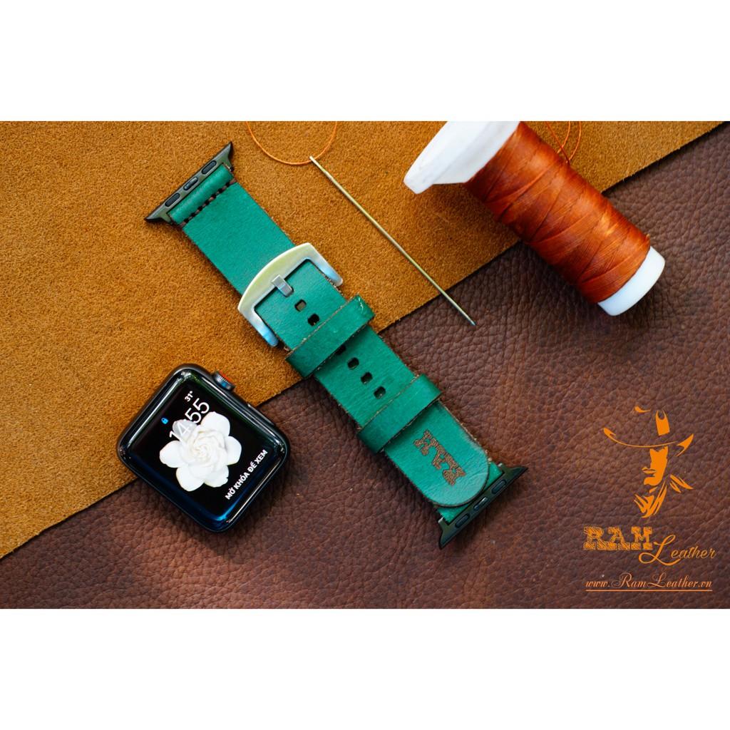 DÂY ĐỒNG HỒ DA BÒ THẬT RAM SIMPLE S-GREEN-ĐỦ SIZE 18,20,22,APPLE WATCH