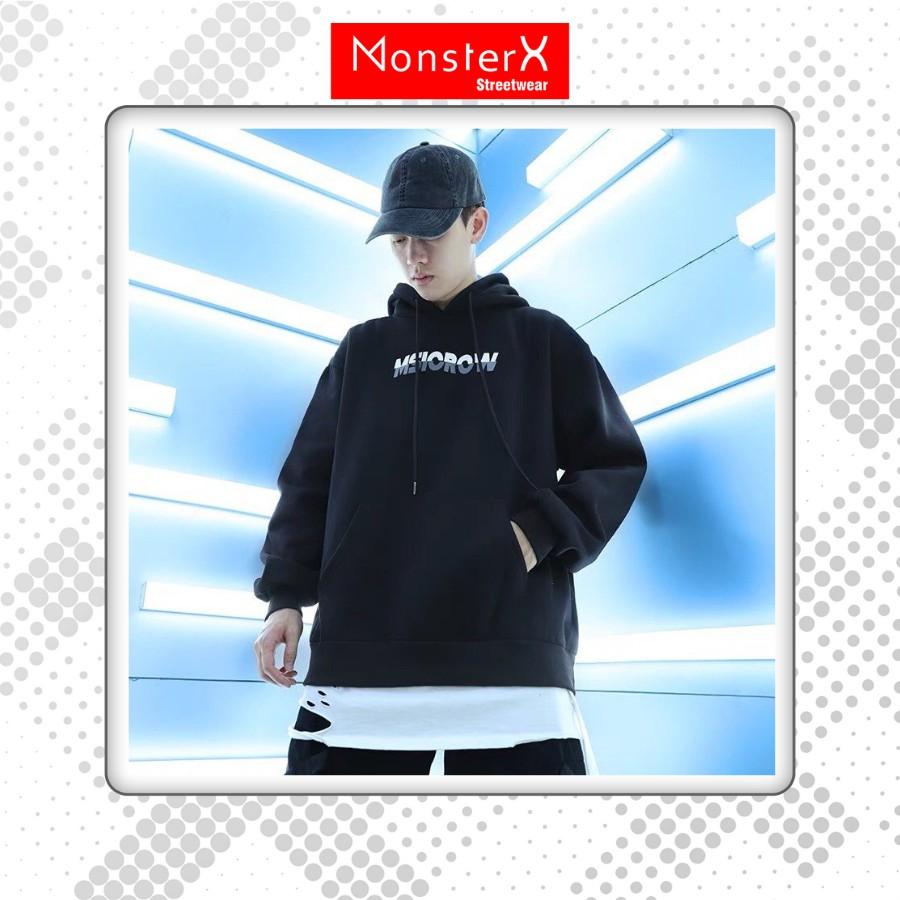 Áo mũ Hoodie Unisex MonsterX Msicrow form rộng 2 màu nỉ bông cặp đôi nam nữ Oversize Ulzzang thu đông