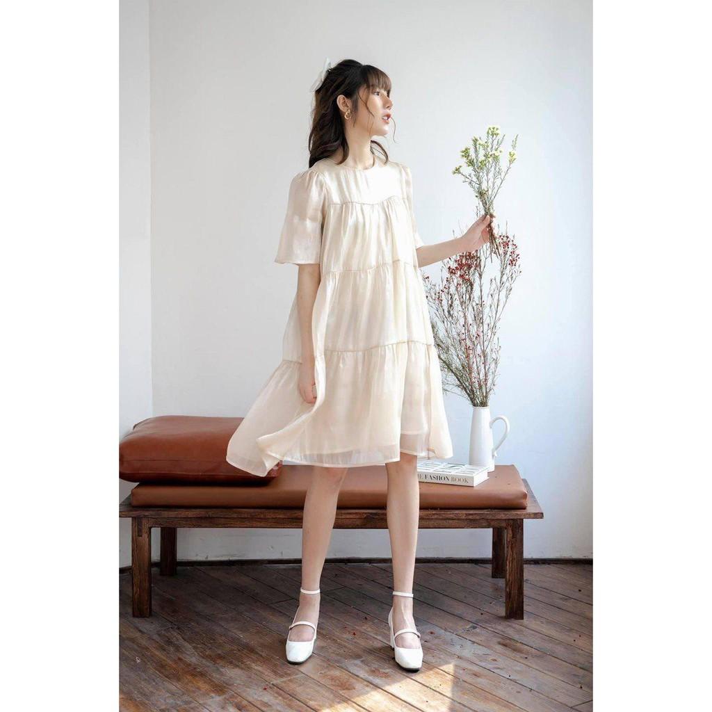 Váy babydoll voan 3 tầng, 2 lớp, màu đen/trắng siêu xinh