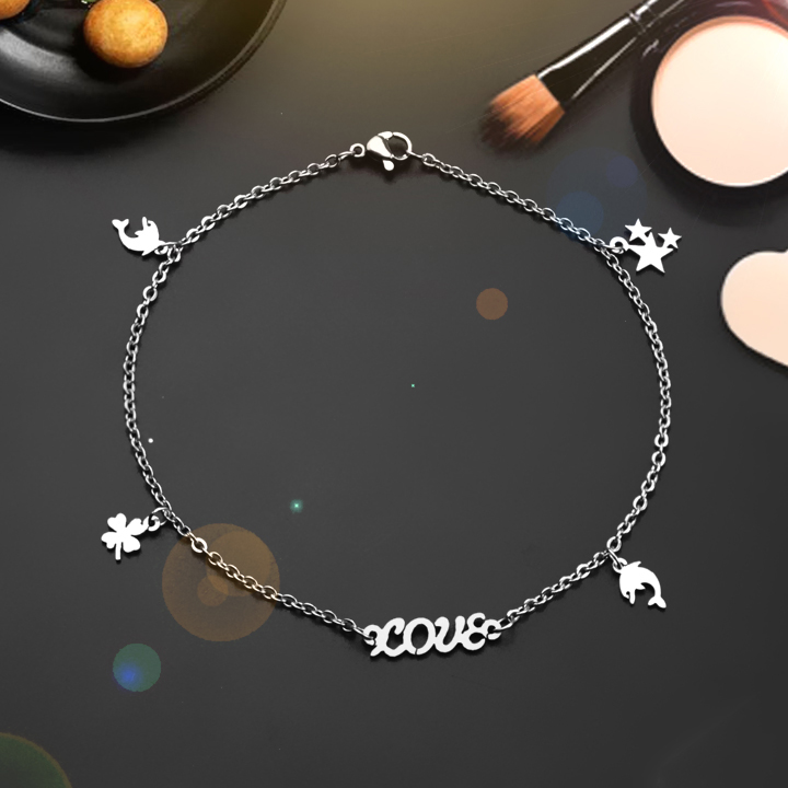Lắc chân nữ chữ LOVE ver2 WLC114 Không đen không gỉ sét
